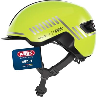 ABUS Urban Helm HUD-Y mit magnetischem, aufladbarem LED-Rücklicht & Magnetverschluss cooler Fahrradhelm für den Alltag für Damen und Herren Gelb Glänzend, Größe L ABUS Urban Helm HUD-Y mit magnetischem, aufladbarem LED-Rücklicht & Magnetverschluss cooler Fahrradhelm für den Alltag für Damen und Herren Gelb Glänzend, Größe L