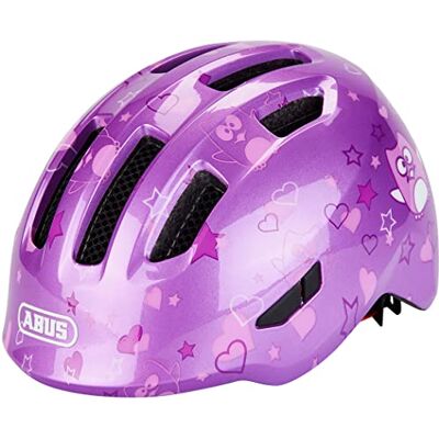 ABUS Kinderhelm Smiley 3.0 Fahrradhelm mit tiefer Passform, kindergerechten Designs & Platz für einen Zopf für Mädchen und Jungs Violett mit Eulen-Muster, Größe M ABUS Kinderhelm Smiley 3.0 Fahrradhelm mit tiefer Passform, kindergerechten Designs & Platz für einen Zopf für Mädchen und Jungs Violett mit Eulen-Muster, Größe M