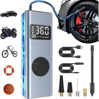 HYCHIKA BETTER TOOLS FOR BETTER LIFE HYCHIKA Elektrische Luftpumpe Auto 12V 6000mAh, 150PSI Mini Akku Pumpe Fahrrad Kompressor mit LED-Licht für Auto Fahrrad Motorrad Bälle, AutoOff und Powerbank HYCHIKA BETTER TOOLS FOR BETTER LIFE HYCHIKA Elektrische Luftpumpe Auto 12V 6000mAh, 150PSI Mini Akku Pumpe Fahrrad Kompressor mit LED-Licht für Auto Fahrrad Motorrad Bälle, AutoOff und Powerbank