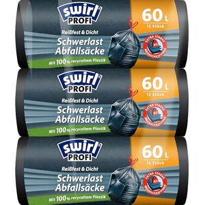 Swirl Schwerlast-Müllsäcke 60 l (3 x 12 Beutel), Mülltüten mit praktischem Zugband, tropf- und durchstoßsichere Müllbeutel für schweren Abfall aus Haus und Garten Swirl Schwerlast-Müllsäcke 60 l (3 x 12 Beutel), Mülltüten mit praktischem Zugband, tropf- und durchstoßsichere Müllbeutel für schweren Abfall aus Haus und Garten