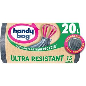 Handy Bag Müllbeutel mit Schiebegriffen, sehr robust, 20 l x 15 Beutel – Ultra Schutz: Schussgewebe und dreilagige Folie – auslaufsicherer Boden – maximale Wasserdichtigkeit – 100% recycelter Handy Bag Müllbeutel mit Schiebegriffen, sehr robust, 20 l x 15 Beutel – Ultra Schutz: Schussgewebe und dreilagige Folie – auslaufsicherer Boden – maximale Wasserdichtigkeit – 100% recycelter