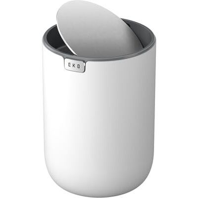 EKO Mini Tischmülleimer mit Deckel 1,5 L, kleiner Tischabfalleimer, Weiß Tischabfalleimer für Bad, Schreibtisch, Schlafzimmer, Mülleimer mit Edelstahl-Sockel, Small Table Bin, Kosmetikmülleimer Bad EKO Mini Tischmülleimer mit Deckel 1,5 L, kleiner Tischabfalleimer, Weiß Tischabfalleimer für Bad, Schreibtisch, Schlafzimmer, Mülleimer mit Edelstahl-Sockel, Small Table Bin, Kosmetikmülleimer Bad