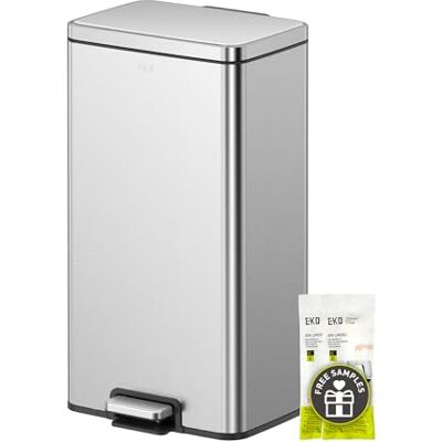EKO Madison Mülleimer Küche 30L, Abfalleimer mit Pedal aus Fingerabdruckfreiem Edelstahl, Soft-Close Deckel & Inneneimer, Rechteckiger Kompakter Tretmülleimer mit Elegantem Robustem Design EKO Madison Mülleimer Küche 30L, Abfalleimer mit Pedal aus Fingerabdruckfreiem Edelstahl, Soft-Close Deckel & Inneneimer, Rechteckiger Kompakter Tretmülleimer mit Elegantem Robustem Design