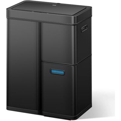 EKO Mülleimer mit 3 Fächer, 2 x 15 L und 30 L, Mülleimer mit Sensor, 3 Kunststoff Inneneimer, Automatischer Abfalleimer mit Deckel, großer Mülleimer Küche 60l, Mattschwarz EKO Mülleimer mit 3 Fächer, 2 x 15 L und 30 L, Mülleimer mit Sensor, 3 Kunststoff Inneneimer, Automatischer Abfalleimer mit Deckel, großer Mülleimer Küche 60l, Mattschwarz