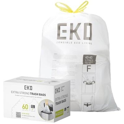 EKO reißfest Müllbeutel mit Zugband, 60 Liter Müllsäcke, 60 Beuteln, extra starken, Schnellzugriffsbox, Auslaufsicher Mülltüten für sicheren Halt am Mülleimer, weiß, Größe F EKO reißfest Müllbeutel mit Zugband, 60 Liter Müllsäcke, 60 Beuteln, extra starken, Schnellzugriffsbox, Auslaufsicher Mülltüten für sicheren Halt am Mülleimer, weiß, Größe F