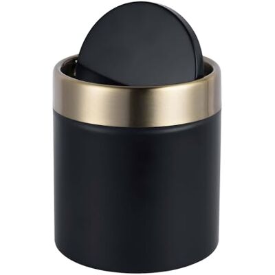 Relaxdays Tischmülleimer, mini, Kosmetikeimer Bad, schwarz/gold Küche & Büro, 1,5 L, Schwingdeckel, Abfalleimer, Metall Relaxdays Tischmülleimer, mini, Kosmetikeimer Bad, schwarz/gold Küche & Büro, 1,5 L, Schwingdeckel, Abfalleimer, Metall