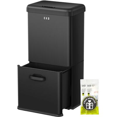 EKO Sensor Mülleimer 2 Fächer, 32 L + 18 L, vertikales Design, platzsparend Küchenabfalleimer aus mattschwarzem Edelstahl, Soft-Close & Offenhaltefunktion, 50L Recycling-Mülleimer für Zuhause oder Büro EKO Sensor Mülleimer 2 Fächer, 32 L + 18 L, vertikales Design, platzsparend Küchenabfalleimer aus mattschwarzem Edelstahl, Soft-Close & Offenhaltefunktion, 50L Recycling-Mülleimer für Zuhause oder Büro