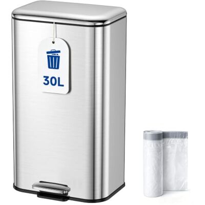 YEAUPE PRO Mülleimer Küche 30L Edelstahl, Treteimer mit Soft Close Deckel Herausnehmbarer ABS Inneneimer, Rostbeständig, Rechteckiger Küchenmülleimer mit Stay Open, Inklusive 15 Müllbeutel YEAUPE PRO Mülleimer Küche 30L Edelstahl, Treteimer mit Soft Close Deckel Herausnehmbarer ABS Inneneimer, Rostbeständig, Rechteckiger Küchenmülleimer mit Stay Open, Inklusive 15 Müllbeutel