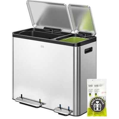 EKO Mülleimer Küche 2 Fächer, 30 + 15 Liter, Abfalleimer mit 2 Inneneimern und 12 Müllsäcke, Soft-Close und geruchsdicht, fingerabdruckfreier, Mülltrennsystem EKO Mülleimer Küche 2 Fächer, 30 + 15 Liter, Abfalleimer mit 2 Inneneimern und 12 Müllsäcke, Soft-Close und geruchsdicht, fingerabdruckfreier, Mülltrennsystem