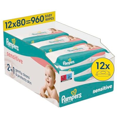 Pampers Feuchte Tücher Sensitive 12x 960 Stück 2-in-1 sanfte Reinigung & Hautschutz Pampers Feuchte Tücher Sensitive 12x 960 Stück 2-in-1 sanfte Reinigung & Hautschutz