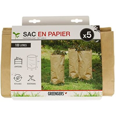 GREENGERS Gartenabfallbeutel 5 grüne Müllsäcke aus kompostierbarem Papier, 100 l, Gartenabfallsack 100 l, Gartensack 100 l – 5 Beutel – biologisch abbaubare Beutel – Durchmesser 45 x Höhe 80 cm GREENGERS Gartenabfallbeutel 5 grüne Müllsäcke aus kompostierbarem Papier, 100 l, Gartenabfallsack 100 l, Gartensack 100 l – 5 Beutel – biologisch abbaubare Beutel – Durchmesser 45 x Höhe 80 cm