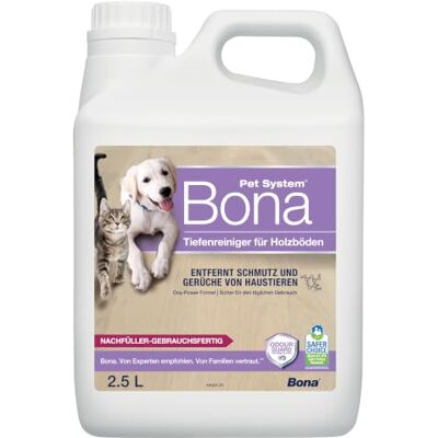 Bona Parkettreiniger & Bodenreiniger für Haustiere, Fleckenentferner Geruchsentferner, Tiefenreiniger und Parkettpflege für lackierte, gewachste & geölte Holzböden, 2,5 L Nachfüller Bona Parkettreiniger & Bodenreiniger für Haustiere, Fleckenentferner Geruchsentferner, Tiefenreiniger und Parkettpflege für lackierte, gewachste & geölte Holzböden, 2,5 L Nachfüller