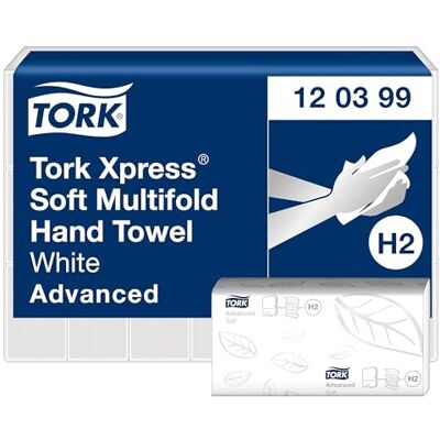 Tork Xpress große Multifold-Handtücher H2, 2-lagig, 21 × 136 Tücher, 120399 Weiß, Advanced-Qualität, saugfähig Tork Xpress große Multifold-Handtücher H2, 2-lagig, 21 × 136 Tücher, 120399 Weiß, Advanced-Qualität, saugfähig