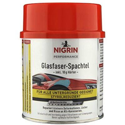 NIGRIN Performance Glasfaser-Spachtel, repariert kleinere Deformationen, Löcher und Risse, 500 g NIGRIN Performance Glasfaser-Spachtel, repariert kleinere Deformationen, Löcher und Risse, 500 g