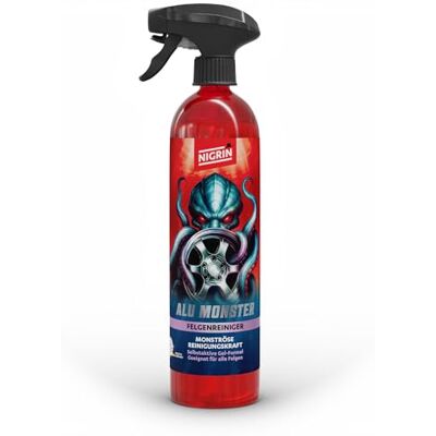 NIGRIN Alu Monster Felgenreiniger 1 L, säurefrei, pH-neutral, mit Wirkindikator, kraftvolle Reinigung für Stahl- & Alufelgen, geeignet für alle Oberflächen, mit Sprühkopf & Kindersicherung NIGRIN Alu Monster Felgenreiniger 1 L, säurefrei, pH-neutral, mit Wirkindikator, kraftvolle Reinigung für Stahl- & Alufelgen, geeignet für alle Oberflächen, mit Sprühkopf & Kindersicherung