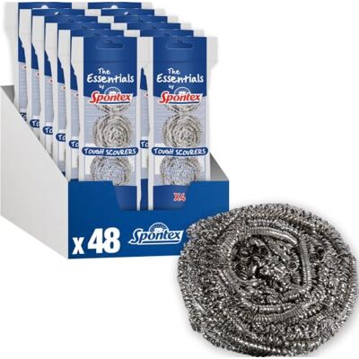 Spontex The Essentials Robuste Scheuerschwämme aus Metall Edelstahl-Scheuerschwämme Strapazierfähig für einfache Reinigung, Fettentfernung und Geschirrschrubben 12 4er-Packs (48 Stück) Spontex The Essentials Robuste Scheuerschwämme aus Metall Edelstahl-Scheuerschwämme Strapazierfähig für einfache Reinigung, Fettentfernung und Geschirrschrubben 12 4er-Packs (48 Stück)