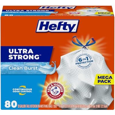 Hefty Ultra starke Müllbeutel (Clean Burst, hoher Küchenkordelzug, 13 Liter, 80 Stück) Hefty Ultra starke Müllbeutel (Clean Burst, hoher Küchenkordelzug, 13 Liter, 80 Stück)