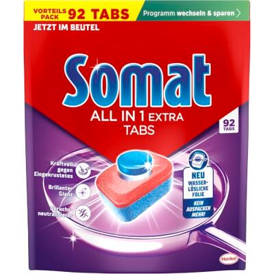 Somat All in 1 Extra Spülmaschinentabs (92 Tabs), Geschirrspülmittel Geschirrspültabs, strahlend sauber auch im Eco- und Kurzprogramm, entfernt eingekrustetes & sorgt für brillianten Glanz Somat All in 1 Extra Spülmaschinentabs (92 Tabs), Geschirrspülmittel Geschirrspültabs, strahlend sauber auch im Eco- und Kurzprogramm, entfernt eingekrustetes & sorgt für brillianten Glanz