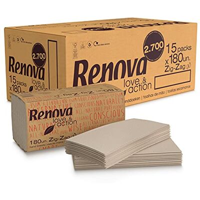 Renova Zig-Zag Love&Action Handtücher 15 Packungen à 180 Stück 2700 Stück Umweltfreundliches Kraftpapier 2-lagig FSC & Ecolabel zertifiziert Renova Zig-Zag Love&Action Handtücher 15 Packungen à 180 Stück 2700 Stück Umweltfreundliches Kraftpapier 2-lagig FSC & Ecolabel zertifiziert