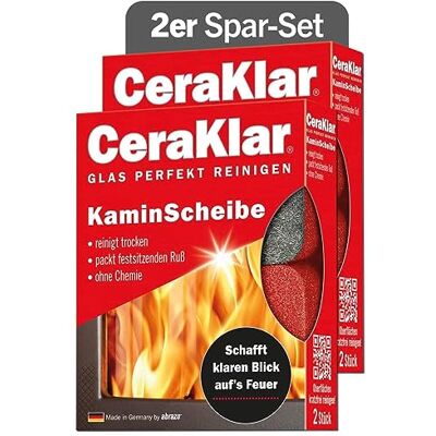 abrazo CeraKlar KaminScheibe 4 Kaminscheibenreiniger, 2x2 Stk. kratzfreie Kamin Scheibenreinigung ohne Chemie, Kaminglasreiniger, Kaminreiniger abrazo CeraKlar KaminScheibe 4 Kaminscheibenreiniger, 2x2 Stk. kratzfreie Kamin Scheibenreinigung ohne Chemie, Kaminglasreiniger, Kaminreiniger