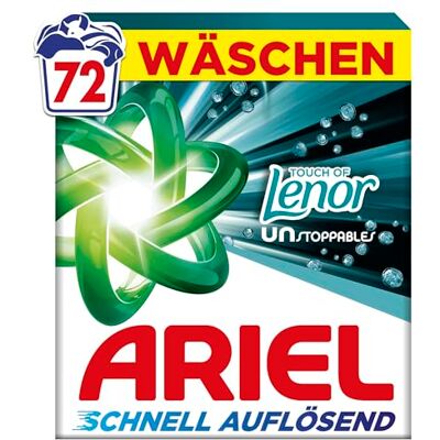 Ariel 's schnell auflösendes Pulver Waschmittel mit einem Touch of Lenor Unstoppables, 72 Wäschen, Touch of Lenor Unstoppables, Tiefenreinigung für lang anhaltende Frische Ariel 's schnell auflösendes Pulver Waschmittel mit einem Touch of Lenor Unstoppables, 72 Wäschen, Touch of Lenor Unstoppables, Tiefenreinigung für lang anhaltende Frische