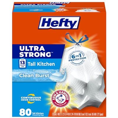 Hefty Ultra starke Müllbeutel (Clean Burst, hoher Küchenkordelzug, 13 Liter, 80 Stück) Hefty Ultra starke Müllbeutel (Clean Burst, hoher Küchenkordelzug, 13 Liter, 80 Stück)