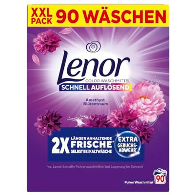Lenor Pulverwaschmittel Color Amethyst Blütentraum 90 Waschladungen, Extra Geruchsabwehr Und Lang Anhaltende Frische Lenor Pulverwaschmittel Color Amethyst Blütentraum 90 Waschladungen, Extra Geruchsabwehr Und Lang Anhaltende Frische