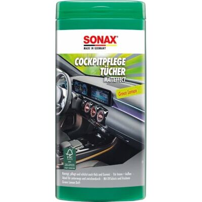 SONAX CockpitPflegeTücher Matteffect Green Lemon Box (25 Stück) reinigen, pflegen und schützten alle Kunststoffteile, Holz und Gummi mit Geen Lemon-Duft Art-Nr. 04128000 SONAX CockpitPflegeTücher Matteffect Green Lemon Box (25 Stück) reinigen, pflegen und schützten alle Kunststoffteile, Holz und Gummi mit Geen Lemon-Duft Art-Nr. 04128000
