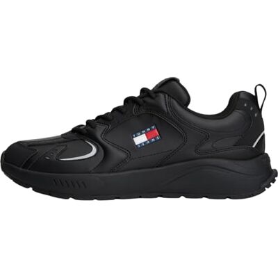 Tommy Jeans Herren Runner Sneaker mit Logo, Schwarz (Black), 45 Tommy Jeans Herren Runner Sneaker mit Logo, Schwarz (Black), 45