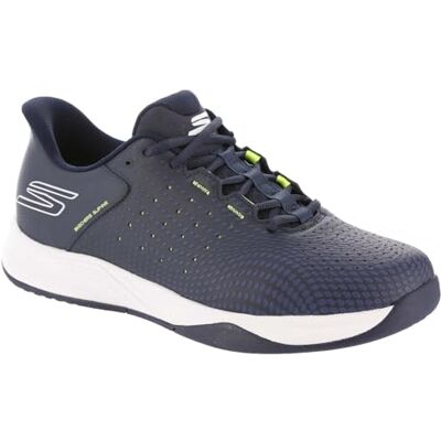 Skechers Herren Viper Court Reload Sneaker, Navy Synthetic/Textile/Yellow Trim, 42.5 EU Skechers Herren Viper Court Reload Sneaker, Navy Synthetic/Textile/Yellow Trim, 42.5 EU