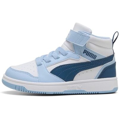 Puma Rebound V6 MID AC+ PS Sneaker, White-Dark Indigo-Haute Tropic, 30.5 EU Puma Rebound V6 MID AC+ PS Sneaker, White-Dark Indigo-Haute Tropic, 30.5 EU