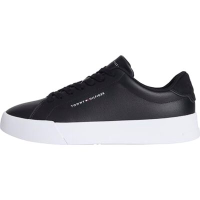 Tommy Hilfiger Herren Court Sneaker Detail Essential aus Leder, Schwarz (Black), 40 Tommy Hilfiger Herren Court Sneaker Detail Essential aus Leder, Schwarz (Black), 40