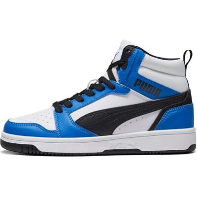 Puma Unisex Kinder Rebound V6 Mid Jr Sneaker, White Black Racing Blue, 37 EU Puma Unisex Kinder Rebound V6 Mid Jr Sneaker, White Black Racing Blue, 37 EU