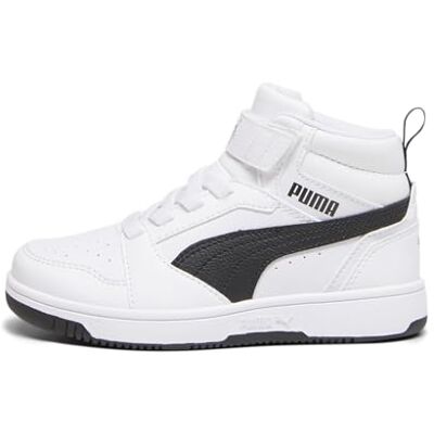 Puma Unisex Kids Rebound V6 Mid Ac+ Ps Sneakers, White- Black, 28 EU Puma Unisex Kids Rebound V6 Mid Ac+ Ps Sneakers, White- Black, 28 EU