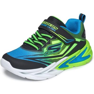 Skechers Jungen Flex-Glow Ultra Turnschuhe, Black Synthetic / Blue & Lime Textile / Silve, 34 EU Skechers Jungen Flex-Glow Ultra Turnschuhe, Black Synthetic / Blue & Lime Textile / Silve, 34 EU