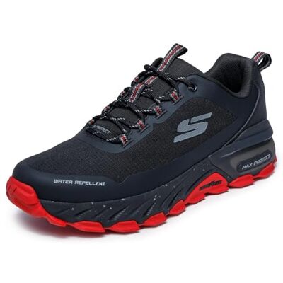Skechers Max Protect Promote Track Sneaker für Herren, Schwarzes Synthetisches Textil, roter Besatz, 44 EU Skechers Max Protect Promote Track Sneaker für Herren, Schwarzes Synthetisches Textil, roter Besatz, 44 EU