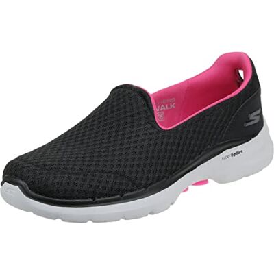 Skechers Women's GO Walk 6 Big Splash Sneaker, Schwarz/Heißrosa, 35 EU Skechers Women's GO Walk 6 Big Splash Sneaker, Schwarz/Heißrosa, 35 EU