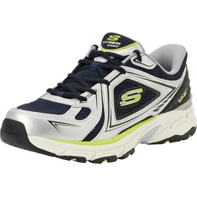 Skechers Herren Stamina Sport Kordae Sneaker, Navy Leather/Silver Mesh/Pu, 42 EU Skechers Herren Stamina Sport Kordae Sneaker, Navy Leather/Silver Mesh/Pu, 42 EU