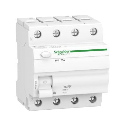Schneider Electric FI-Schutzschalter Acti9 ID K, A9Z01463 4-polig, 63A, 30mA, Typ A, 230 V, 63A, weiss Schneider Electric FI-Schutzschalter Acti9 ID K, A9Z01463 4-polig, 63A, 30mA, Typ A, 230 V, 63A, weiss