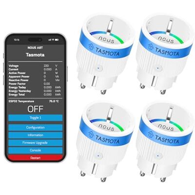 NOUS Tasmota Steckdose A8T, Kleinste Wlan ESP32 smart plug, 10A mini wifi steckdosen mit stromverbrauch stromzähler, zeitschaltuhr, Kompatibel mit Matter, Alexa, Google Home Assistant, MQTT, 2.4G NOUS Tasmota Steckdose A8T, Kleinste Wlan ESP32 smart plug, 10A mini wifi steckdosen mit stromverbrauch stromzähler, zeitschaltuhr, Kompatibel mit Matter, Alexa, Google Home Assistant, MQTT, 2.4G