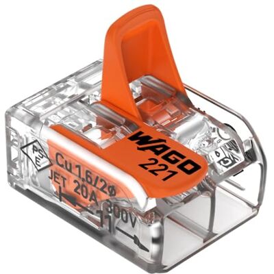 WAGO Verbindungsklemmen 221-412 2-polig, bis 4 mm², COMPACT Kabelverbinder mit Hebel für alle Leiterarten weltweit, bestätigte Anwendungssicherheit, 16 Stück WAGO Verbindungsklemmen 221-412 2-polig, bis 4 mm², COMPACT Kabelverbinder mit Hebel für alle Leiterarten weltweit, bestätigte Anwendungssicherheit, 16 Stück