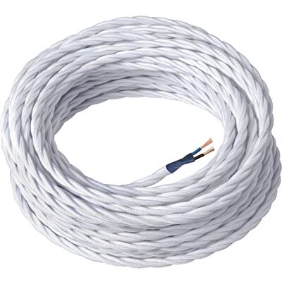 AMARCORDS Textilkabel für Lampen WEISS, geflochten, Seide, 10 Meter, mit 2 Leiter 2x0,75 Stoffkabel mit farbigem vintage Stoff überzogen für Kronleuchter, Wandlampen und Lampenschirme AMARCORDS Textilkabel für Lampen WEISS, geflochten, Seide, 10 Meter, mit 2 Leiter 2x0,75 Stoffkabel mit farbigem vintage Stoff überzogen für Kronleuchter, Wandlampen und Lampenschirme