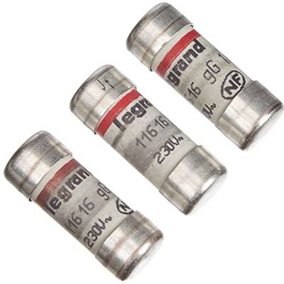 Legrand Sicherungskartuschen für Sicherungshalter, ohne Schmelzanzeige, Set mit 3 Patronen 10,3 x 25,8 mm, schützt vor Kurzschluss und Überlastung Legrand Sicherungskartuschen für Sicherungshalter, ohne Schmelzanzeige, Set mit 3 Patronen 10,3 x 25,8 mm, schützt vor Kurzschluss und Überlastung