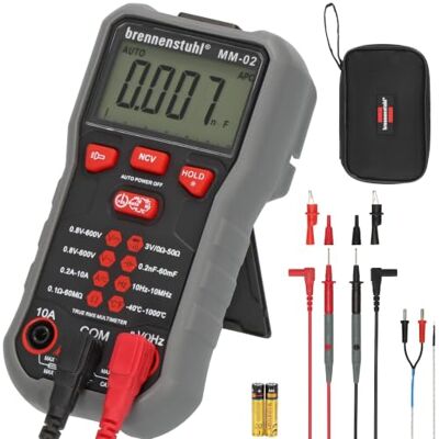 Brennenstuhl Multimeter MM-02 mit automatischer Messbereichsanpassung AC/DC-Spannung, AC/DC-Strom, Widerstand, Temperatur, Diode, Durchgang, Kapazität, Frequenz und NCV, 6000 Counts, Lampe Brennenstuhl Multimeter MM-02 mit automatischer Messbereichsanpassung AC/DC-Spannung, AC/DC-Strom, Widerstand, Temperatur, Diode, Durchgang, Kapazität, Frequenz und NCV, 6000 Counts, Lampe