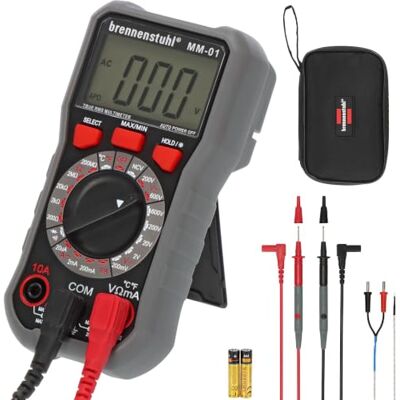 Brennenstuhl Multimeter MM-01 mit manueller Messbereichsauswahl AC/DC-Spannung, DC-Strom, Widerstand, Temperatur, Diode, Durchgang, NCV-Test – bis 600V, 10A und 200MΩ, 2000 Count Anzeige Brennenstuhl Multimeter MM-01 mit manueller Messbereichsauswahl AC/DC-Spannung, DC-Strom, Widerstand, Temperatur, Diode, Durchgang, NCV-Test – bis 600V, 10A und 200MΩ, 2000 Count Anzeige