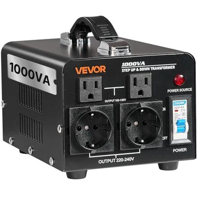 VEVOR Spannungswandler-Transformator, 1000 VA, Aufwärts-/Abwärts-Leistungstransformator, Konvertierung von 110 V auf 220 V & von 220 V auf 110 V, mit US-& EU-Steckdosen, Netzkabel, Schutzschalter VEVOR Spannungswandler-Transformator, 1000 VA, Aufwärts-/Abwärts-Leistungstransformator, Konvertierung von 110 V auf 220 V & von 220 V auf 110 V, mit US-& EU-Steckdosen, Netzkabel, Schutzschalter