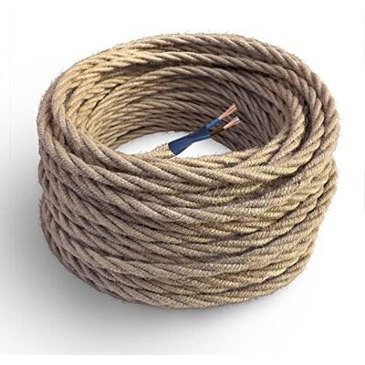 AMARCORDS Textilkabel für Lampen JUTE, geflochten, Jute, 20 Meter, mit 2 Leiter 2x0,75 Stoffkabel mit farbigem vintage Stoff überzogen für Kronleuchter, Wandlampen und Lampenschirme AMARCORDS Textilkabel für Lampen JUTE, geflochten, Jute, 20 Meter, mit 2 Leiter 2x0,75 Stoffkabel mit farbigem vintage Stoff überzogen für Kronleuchter, Wandlampen und Lampenschirme