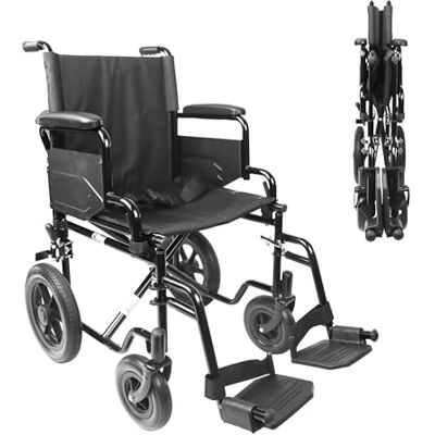 PEPE Mobility Rollstuhl Faltbar Leicht 46 cm Sitz, bis 113 kg, Schwarz Transportrollstuhl aus Stahl, Klappbare Armlehnen und abnehmbare Fußstützen, Pannensichere Reifen, Für die Wohnung PEPE Mobility Rollstuhl Faltbar Leicht 46 cm Sitz, bis 113 kg, Schwarz Transportrollstuhl aus Stahl, Klappbare Armlehnen und abnehmbare Fußstützen, Pannensichere Reifen, Für die Wohnung