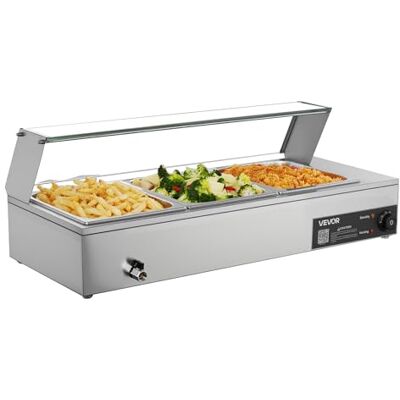 VEVOR kommerzieller Speisenwärmer mit Glasabdeckung & 3 Behälter (1/2-Größe) 1,5 kW Buffetwärmer Edelstahl, Buffetbehälter Buffet-Wasserbad Speisenwärmstation für Restaurants Partys Buffets VEVOR kommerzieller Speisenwärmer mit Glasabdeckung & 3 Behälter (1/2-Größe) 1,5 kW Buffetwärmer Edelstahl, Buffetbehälter Buffet-Wasserbad Speisenwärmstation für Restaurants Partys Buffets