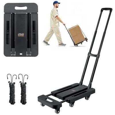 VEVOR Sackkarre klappbar, 227 kg Tragkraft, Transportkarre mit 6 Rädern, 2 elastischen Seilen & erweiterbarer Basis, Transportwagen für Flughafen, Reisegepäck, Büroumzüge, Schwarz, 560x305x1010 mm VEVOR Sackkarre klappbar, 227 kg Tragkraft, Transportkarre mit 6 Rädern, 2 elastischen Seilen & erweiterbarer Basis, Transportwagen für Flughafen, Reisegepäck, Büroumzüge, Schwarz, 560x305x1010 mm